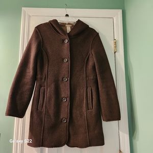 LL Bean womans fall coat/with hood, brown size xs petite